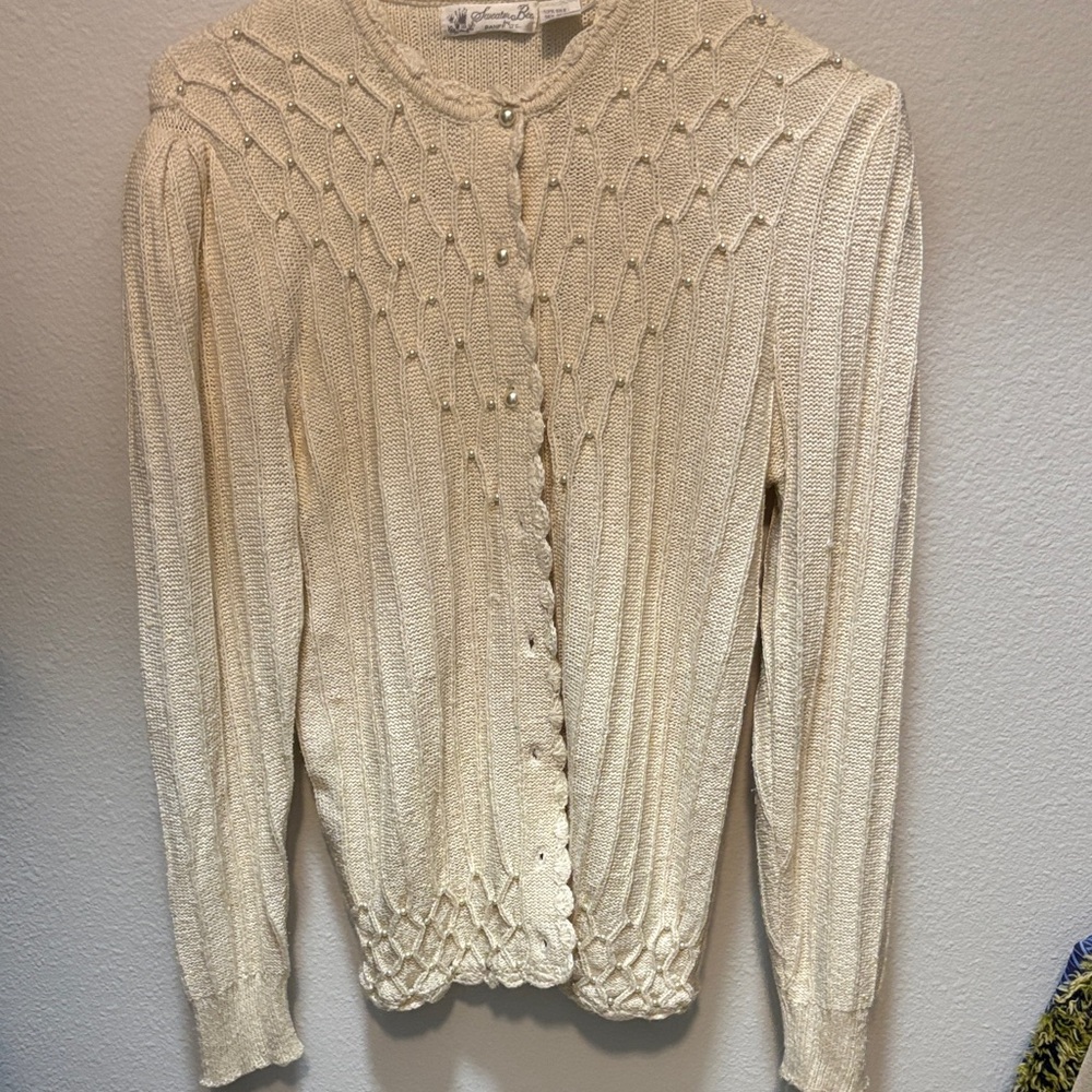 Sweater Bee by Banff Cream Knit Button-Front Women's Cardigan Sweater M